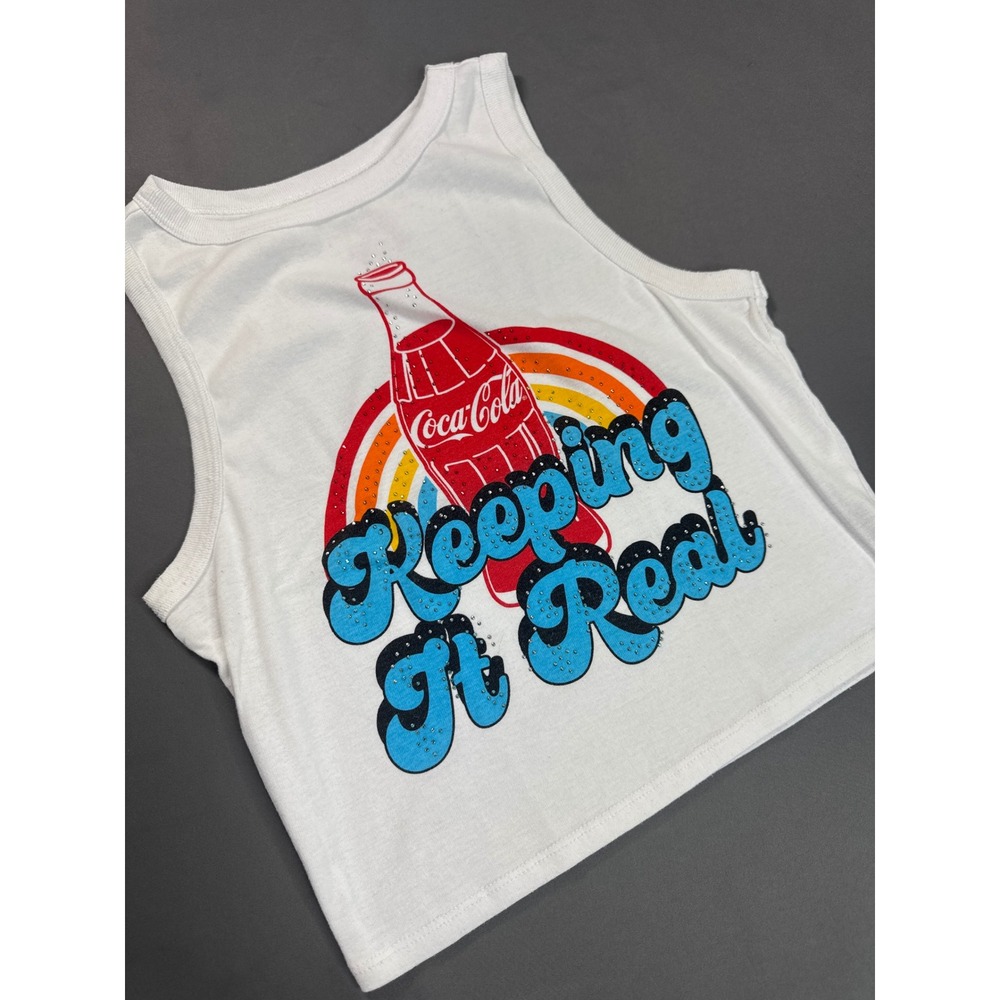Coca-Cola Keeping‎ It Real Rhinestone Cropped Tank Top Juniors Size Medium
